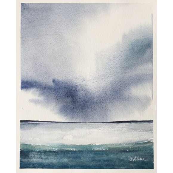 Original Watercolor Seascape Painting Stormy Moody Atmospheric Drama 8x10 Signed - Picture 1 of 2